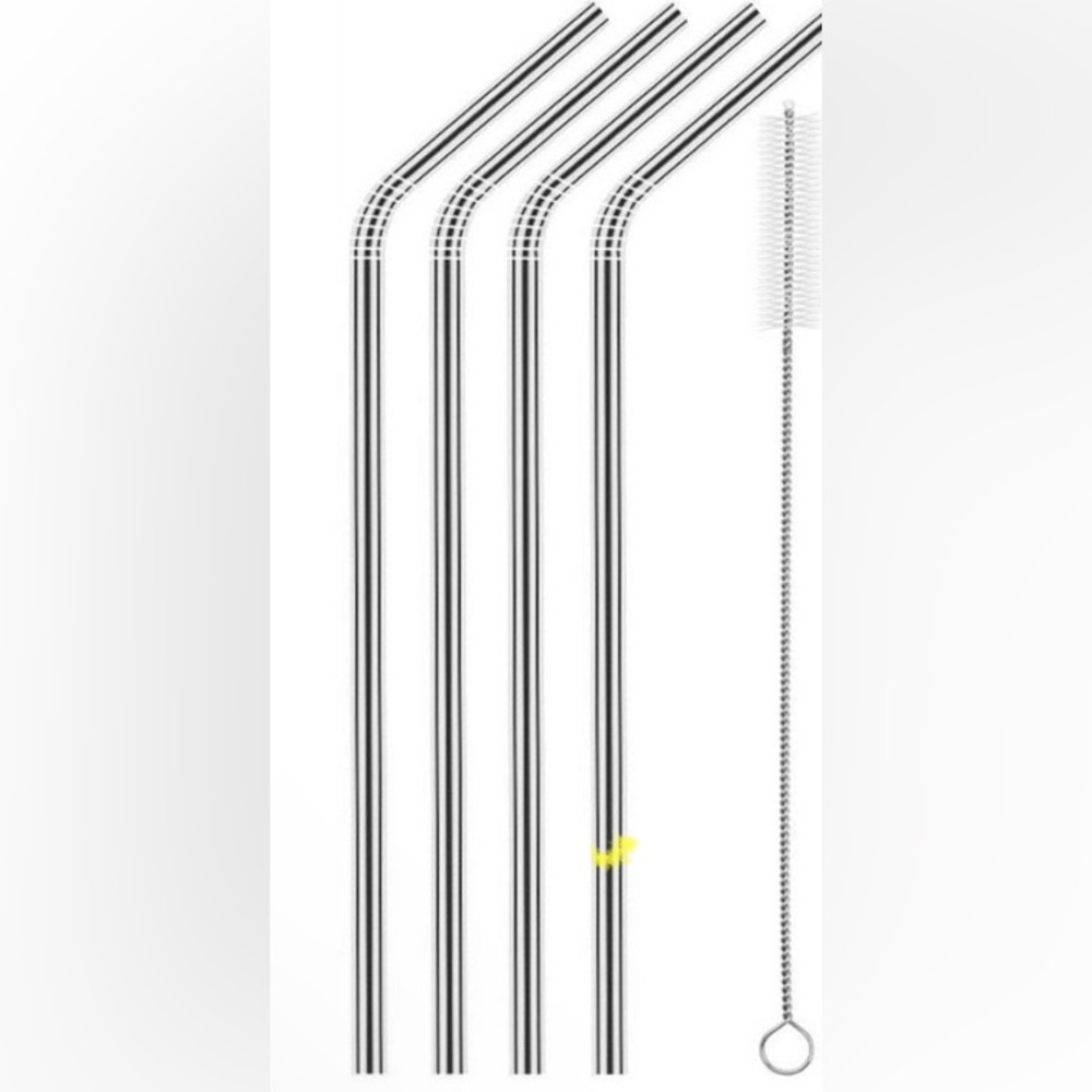 Waloo Reusable Stainless Steel Drinking Straws 4 Pack with Cleaning Brush